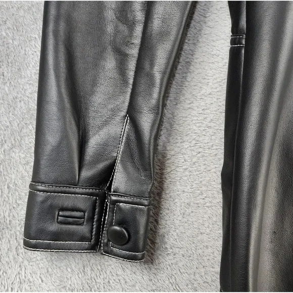 Neutral Zone Coat Womens Small Black Faux Leather  Longline Button Front Vintage - Picture 9 of 15